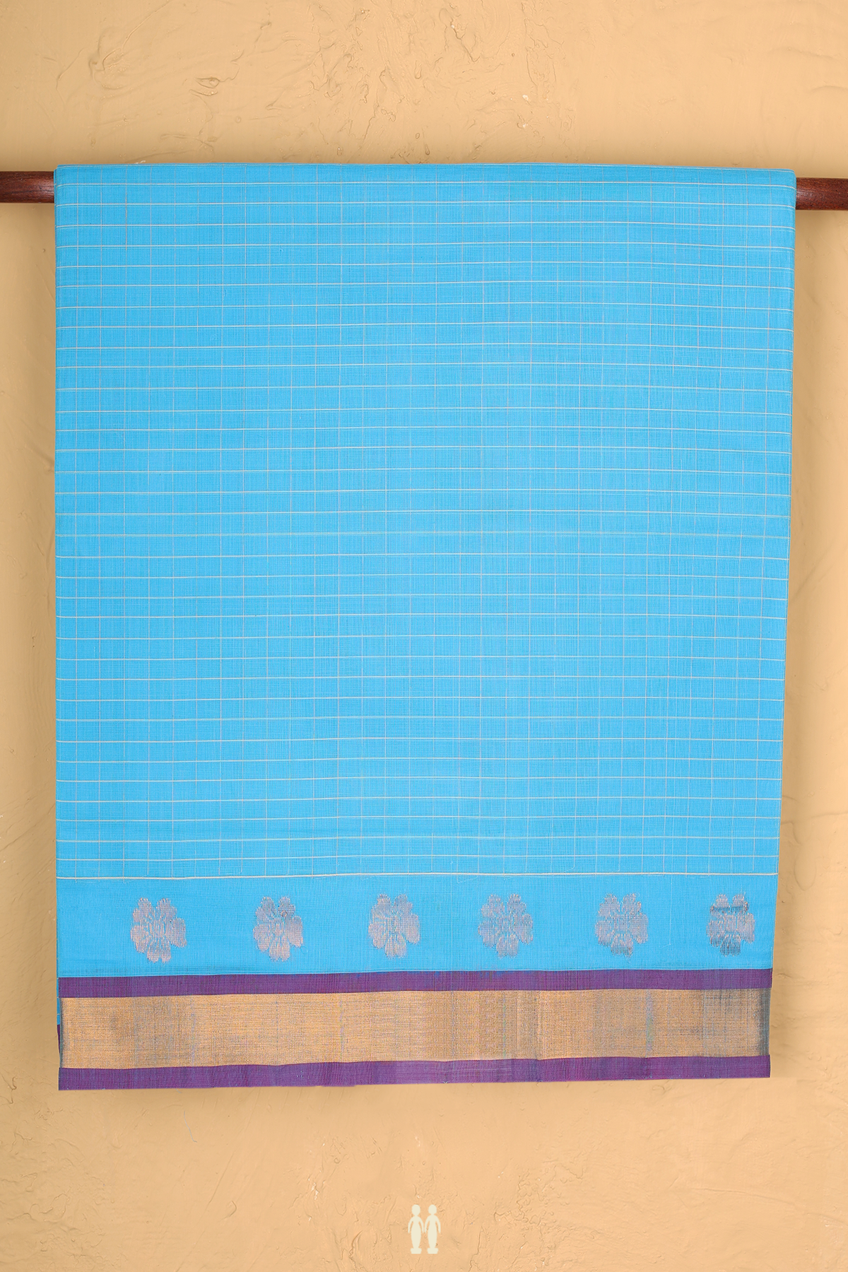 Venkatagiri Cotton Saree In Sky Blue With Checks Design