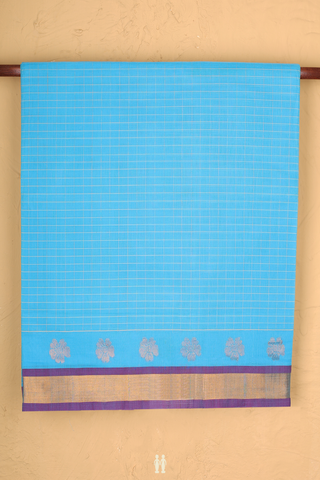 Venkatagiri Cotton Saree In Sky Blue With Checks Design