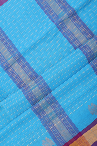 Venkatagiri Cotton Saree In Sky Blue With Checks Design