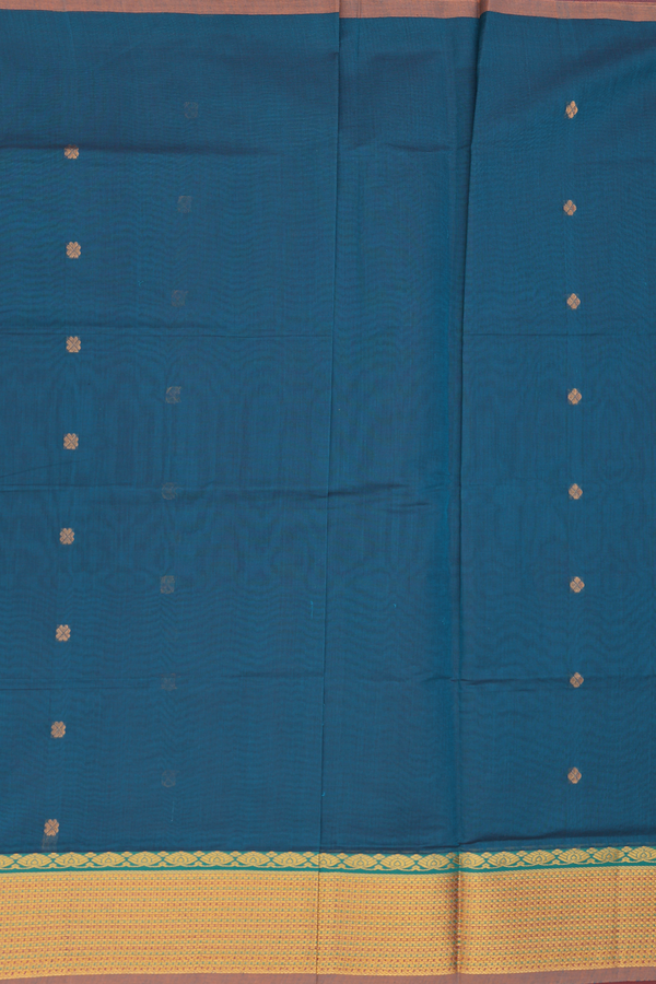 Venkatagiri Cotton Saree In Teal Blue With Floral Buttas