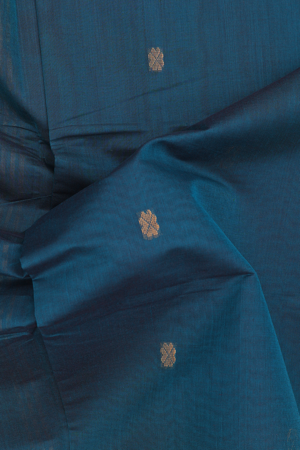 Venkatagiri Cotton Saree In Teal Blue With Floral Buttas