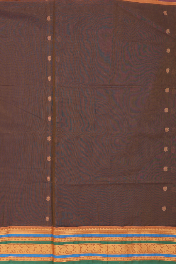 Venkatagiri Cotton Saree In Walnut Brown With Paisley Buttas