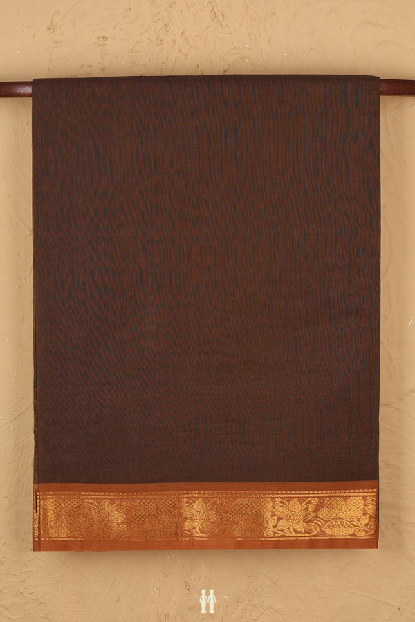 Venkatagiri Cotton Saree In Walnut Brown With Floral Border