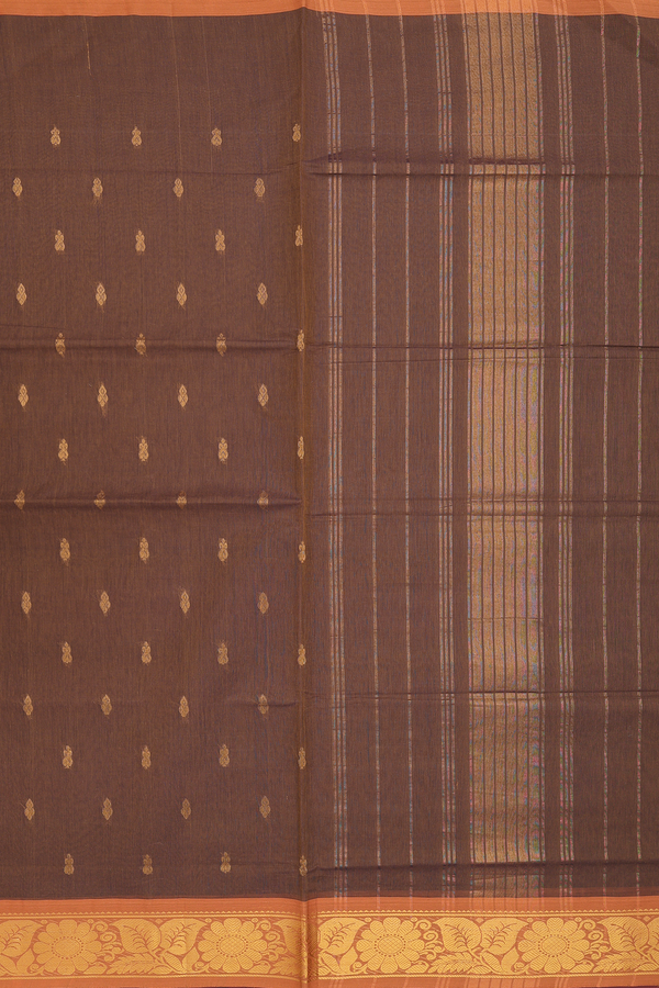 Venkatagiri Cotton Saree In Walnut Brown With Floral Border