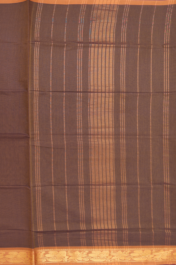 Venkatagiri Cotton Saree In Walnut Brown With Floral Border