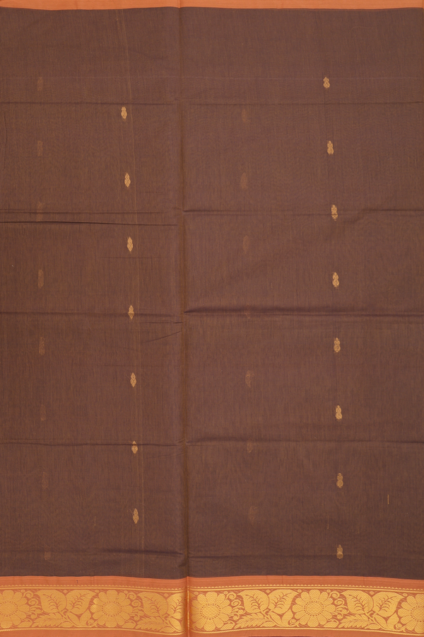 Venkatagiri Cotton Saree In Walnut Brown With Floral Border