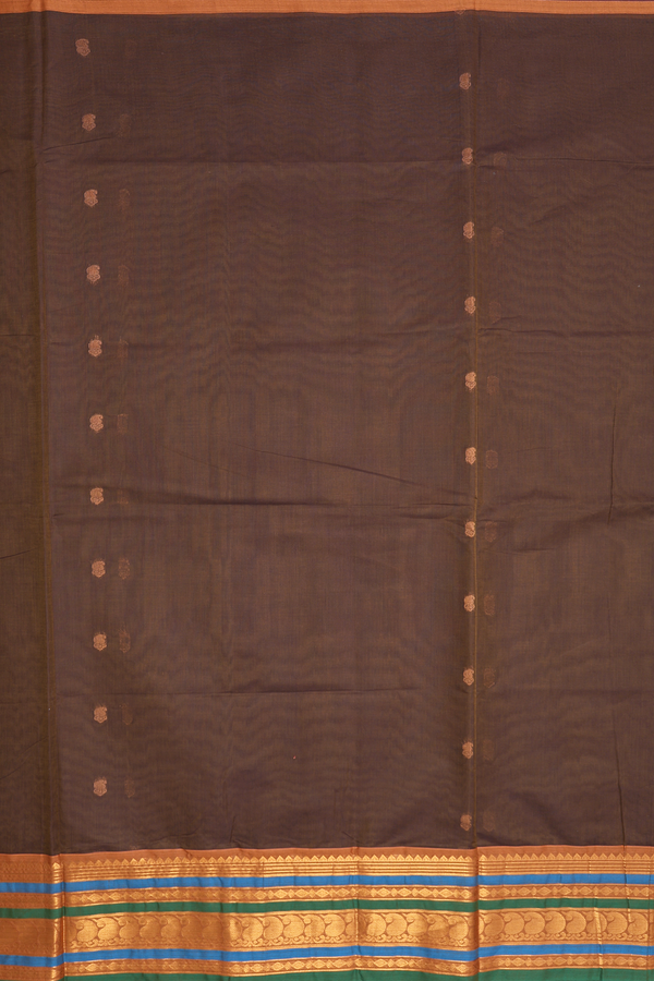 Venkatagiri Cotton Saree In Walnut Brown With Paisley Buttas