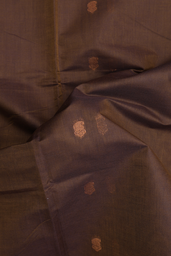 Venkatagiri Cotton Saree In Walnut Brown With Paisley Buttas