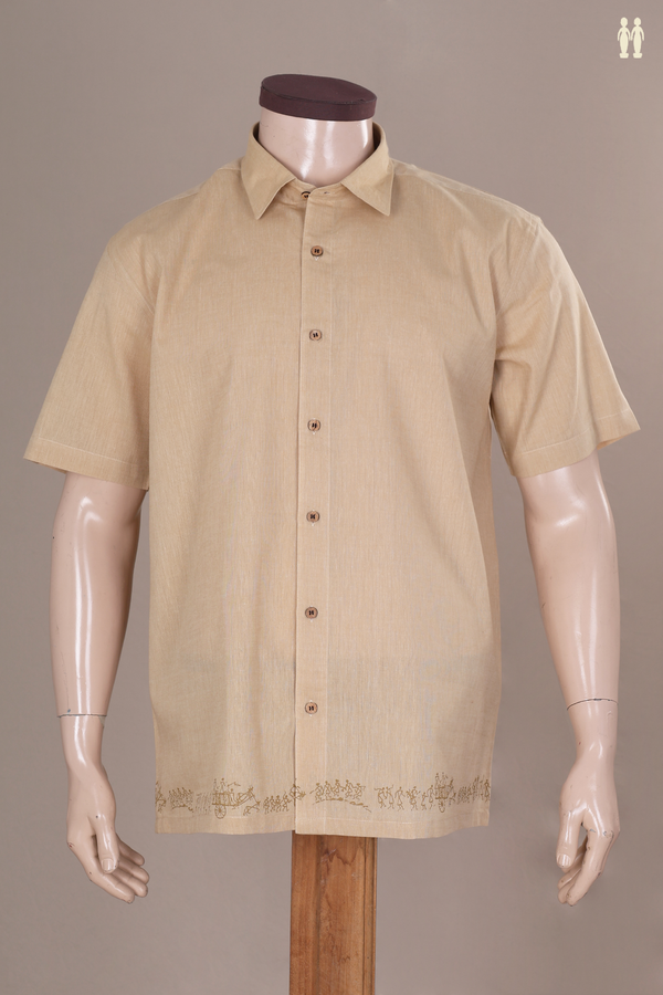 Warli Printed At The End Light Tan Cotton Shirt