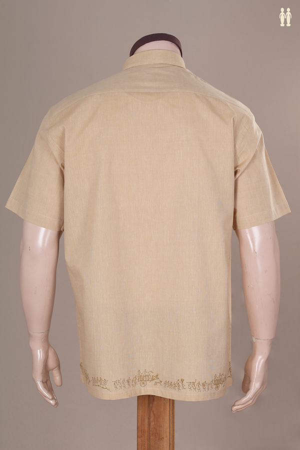 Warli Printed At The End Light Tan Cotton Shirt