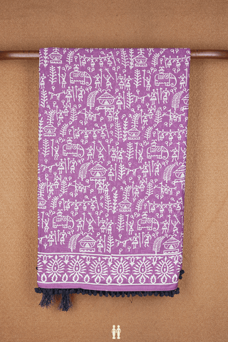Warli Printed Design Dusty Purple Jaipur Cotton Saree