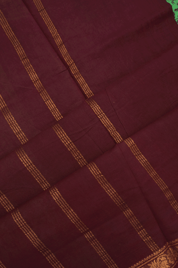Warli Printed Design Seafoam Green Sungudi Cotton Saree