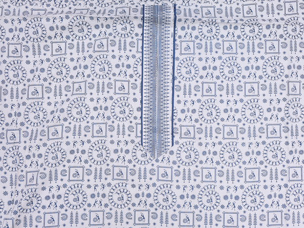 Warli Printed Design White Cotton Unstitched Salwar Material