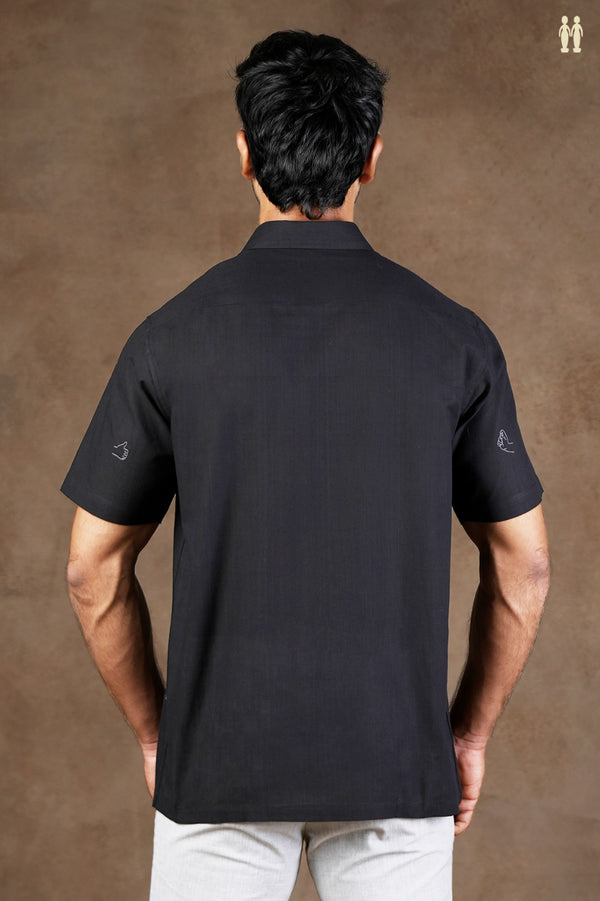 Regular Collar Embroidered Design Black Cotton Shirt