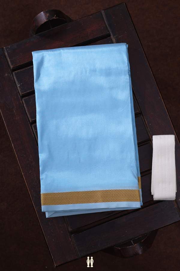 Zari Border Deep Sky Blue Art Silk Dhoti With Shirt Material
