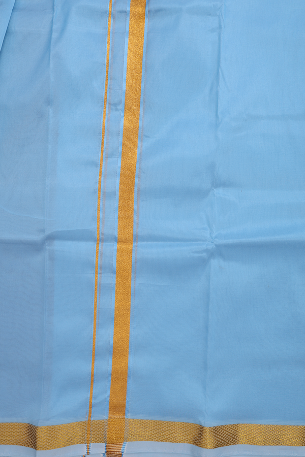 Zari Border Deep Sky Blue Art Silk Dhoti With Shirt Material