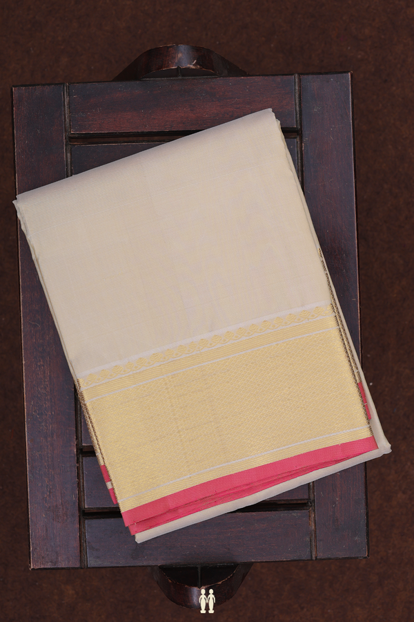 Zari Border Beige Silk Dhoti With Angavastram Set