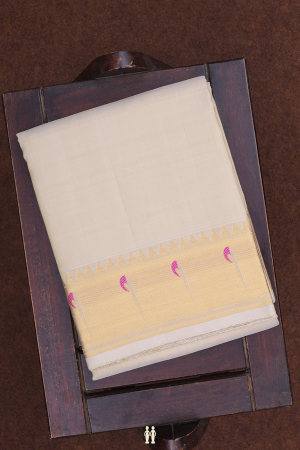 Zari Border Beige Silk Dhoti With Shirt Material