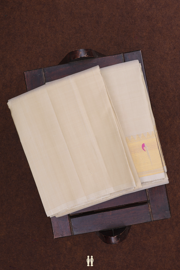 Zari Border Beige Silk Dhoti With Shirt Material