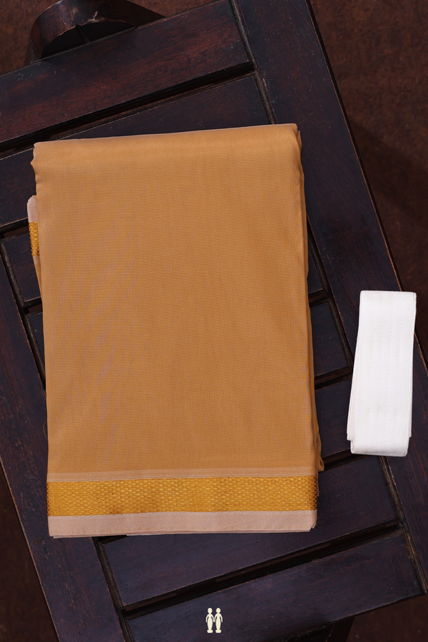 Zari Border Brown Art Silk Dhoti With Shirt Material