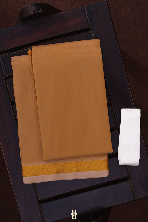 Zari Border Brown Art Silk Dhoti With Shirt Material