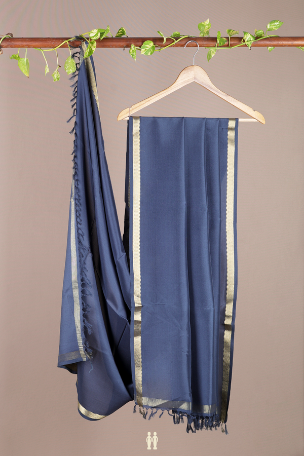 Zari Border Charcoal Grey Mysore Silk Dupatta