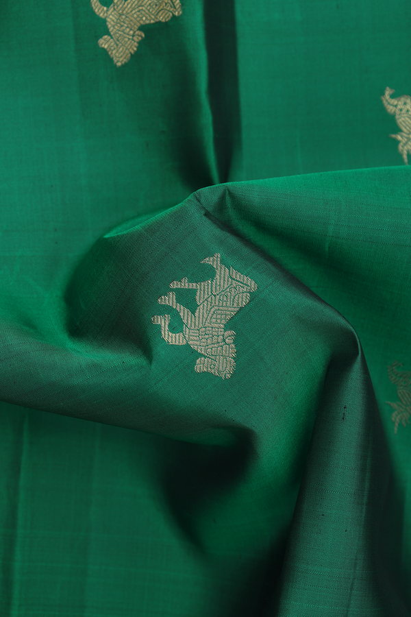 Kanchipuram Silk Saree Forest Green With Horse Buttas