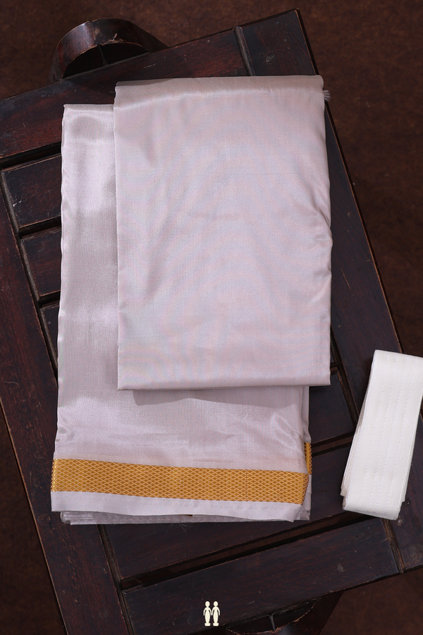 Zari Border Cream Brown Art Silk Dhoti With Shirt Material