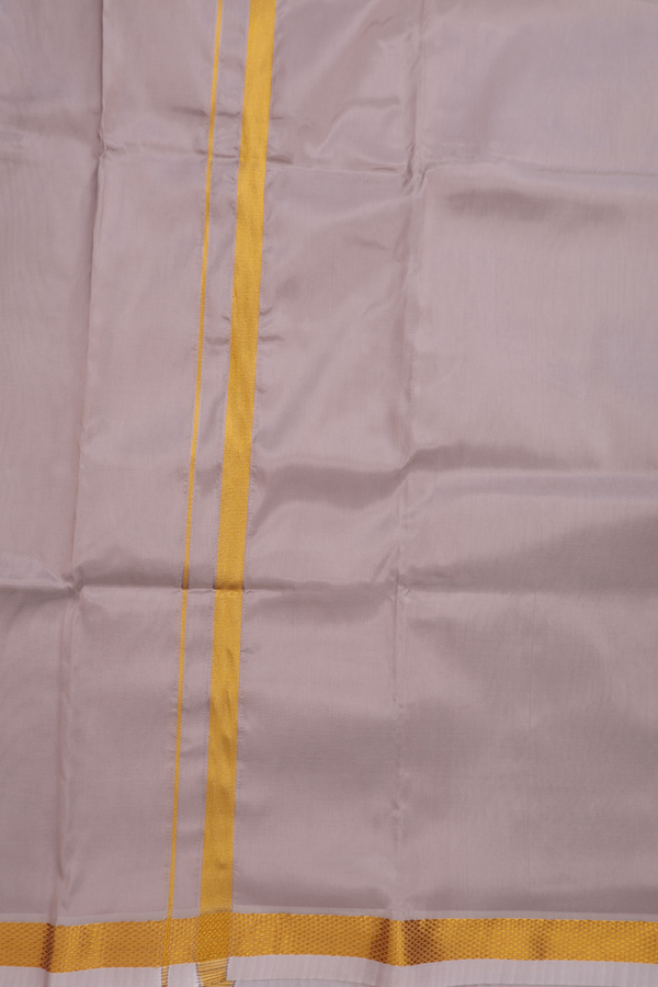 Zari Border Cream Brown Art Silk Dhoti With Shirt Material