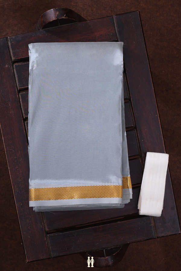 Zari Border Greyish Green Art Silk Dhoti With Shirt Material