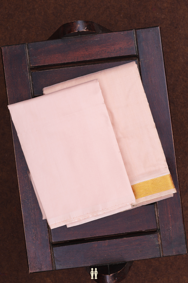 Zari Border Dusty Pink Silk Dhoti With Shirt Material
