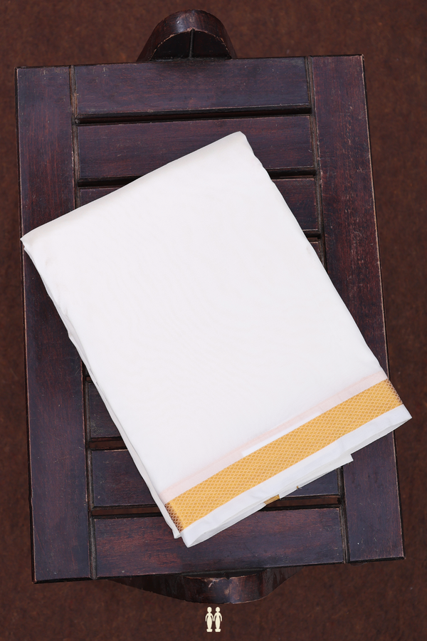 Zari Border Egg White Art Silk Dhoti With Angavastram Set