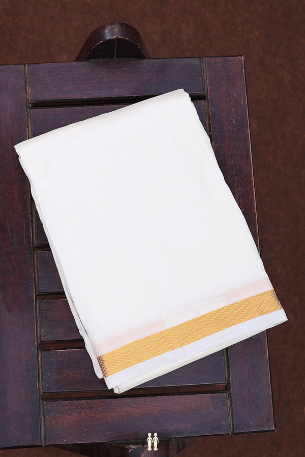 Zari Border Egg White Art Silk Dhoti With Angavastram Set