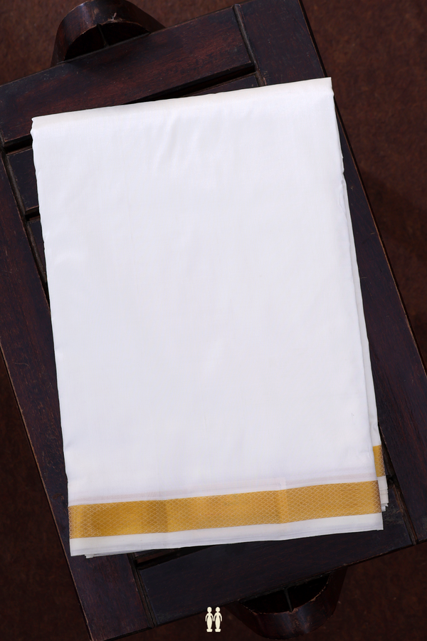 Zari Border Egg White Silk Dhoti With Angavastram Set