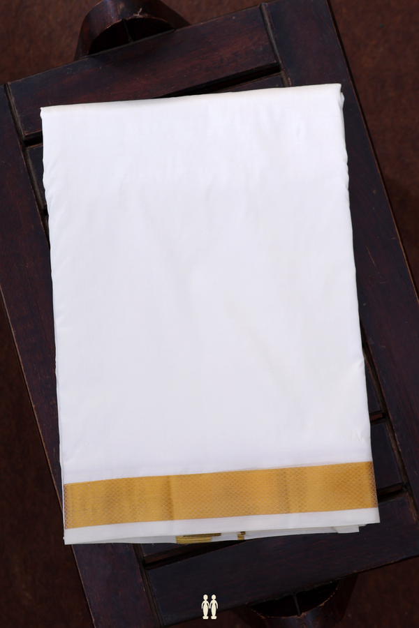 Zari Border Egg White Silk Dhoti With Angavastram Set