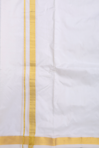 Zari Border Egg White Silk Dhoti With Angavastram Set