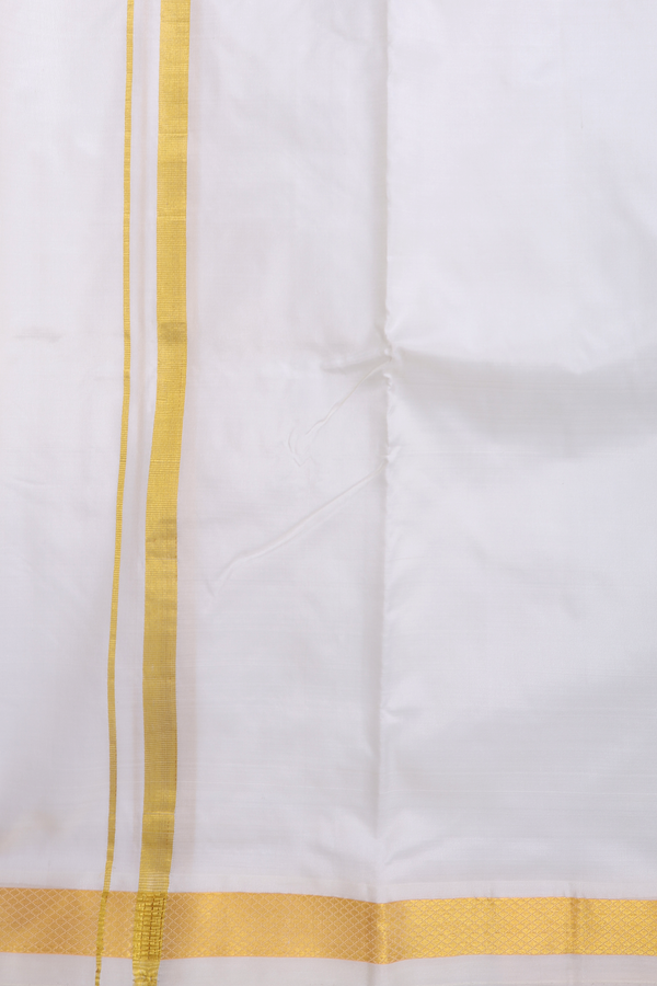 Zari Border Egg White Silk Dhoti With Angavastram Set