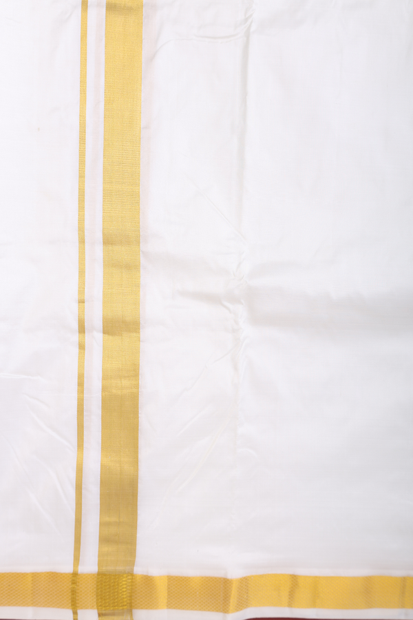 Zari Border Egg White Silk Dhoti With Angavastram Set
