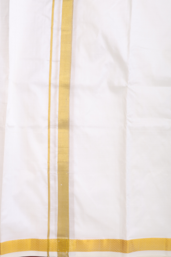 Zari Border Egg White Silk Dhoti With Angavastram Set