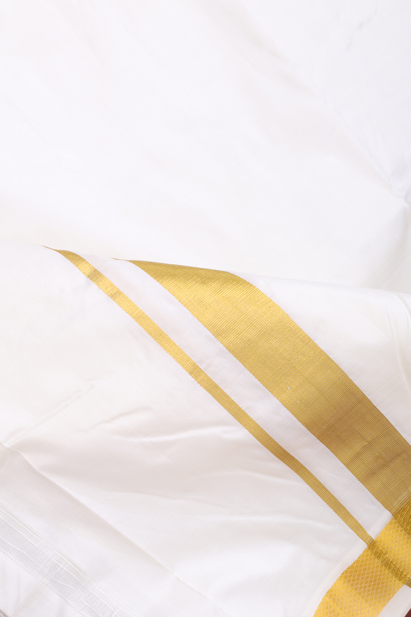 Zari Border Egg White Silk Dhoti With Angavastram Set