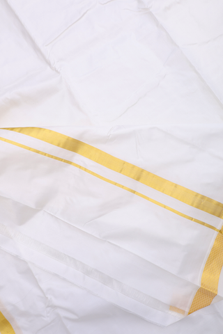 Zari Border Egg White Silk Dhoti With Angavastram Set
