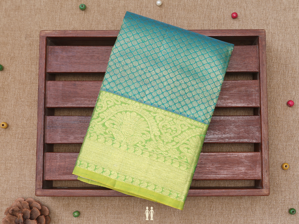 Zari Buttis Green Kanchipuram Silk Pavadai Sattai Material