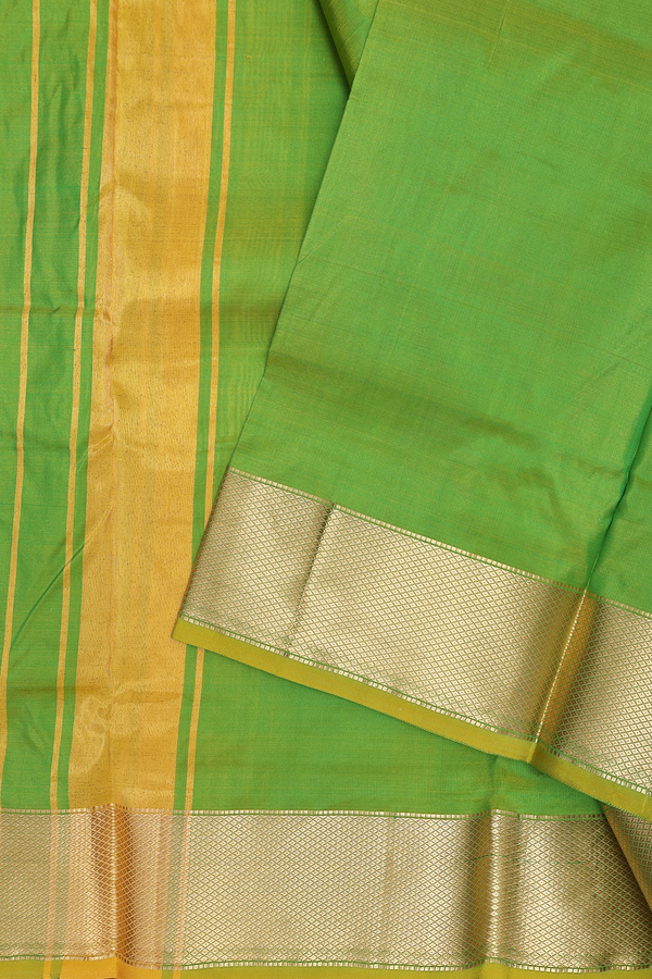Zari Border Green Silk Dhoti With Angavastram Set