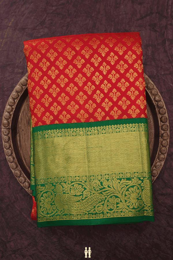 Zari Border In Brocade Scarlet Red Kanchipuram Silk Saree