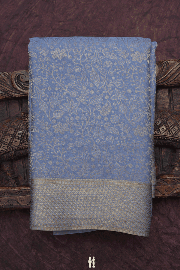Zari Border In Brocade Steel Blue Mysore Silk Saree