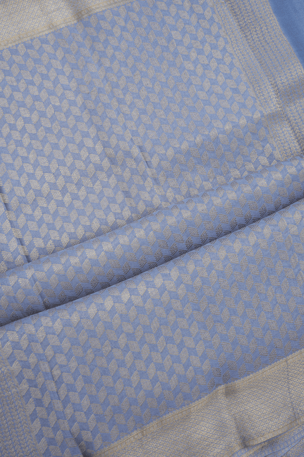 Zari Border In Brocade Steel Blue Mysore Silk Saree
