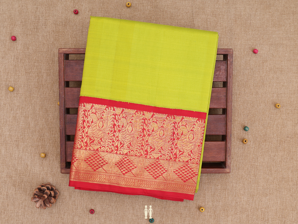 Zari Border Lime Green Kanchipuram Pavadai Sattai Material