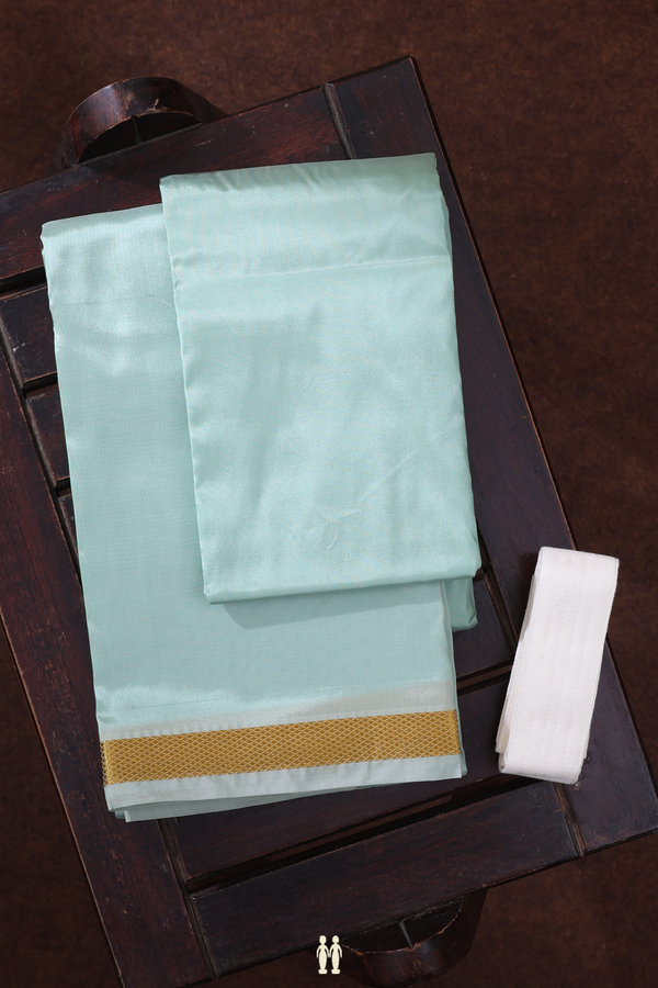 Zari Border Mint Green Art Silk Dhoti With Shirt Material