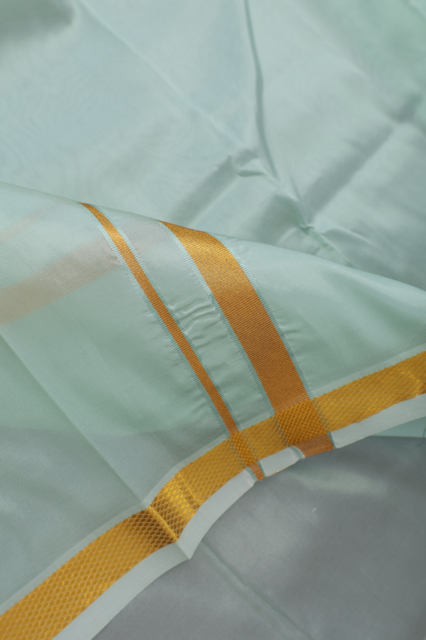 Zari Border Mint Green Art Silk Dhoti With Shirt Material