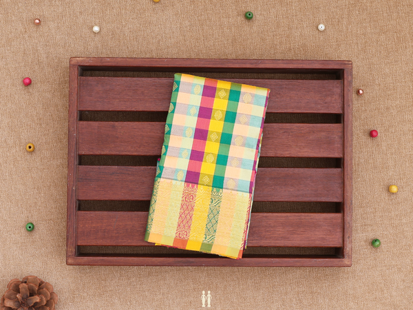 Checks Design Multicolor Kanchipuram Pavadai Sattai Material